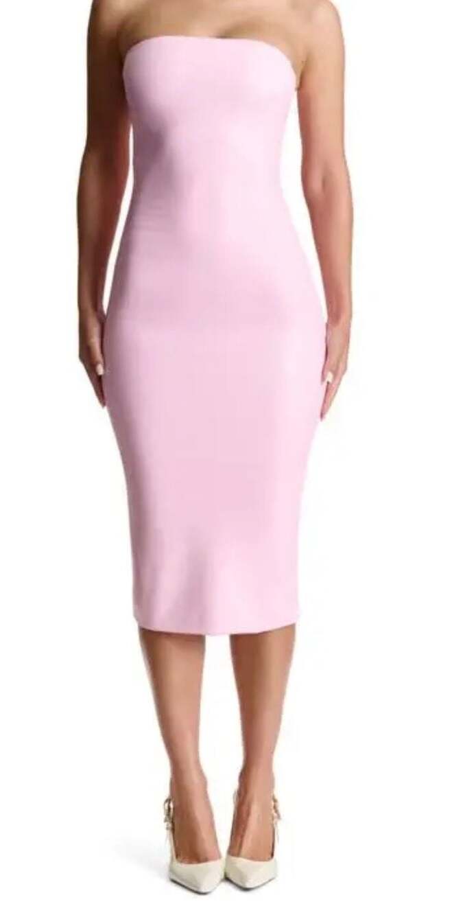 Naked Wardrobe Faux Leather Crocodile Embossed Strapless Midi Dress - Picture 1 of 7